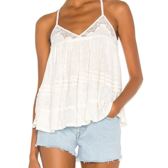 Free People Tops - Free People Sweet Pea Babydoll Boho Floral Crochet Lace Insert Tank Blouse Top